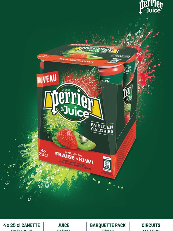 Couverture — Perrier & Juice Fraise-Kiwi — 4 × 25 cl